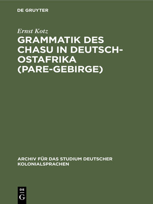 cover image of Grammatik des Chasu in Deutsch-Ostafrika (Pare-Gebirge)